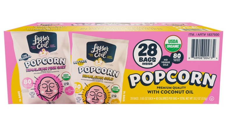 A variety pack of Lesser Evil Organic Popcorn