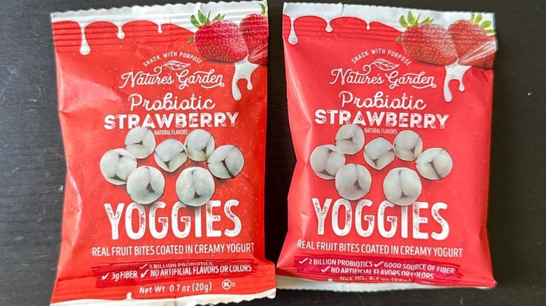 Two packages of Nature's Garden Probiotic Strawberry Yoggies from Costco