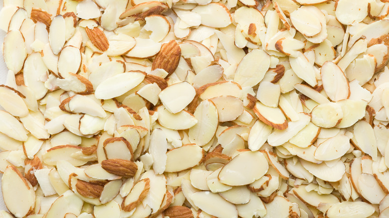 overhead shot of sliced almonds