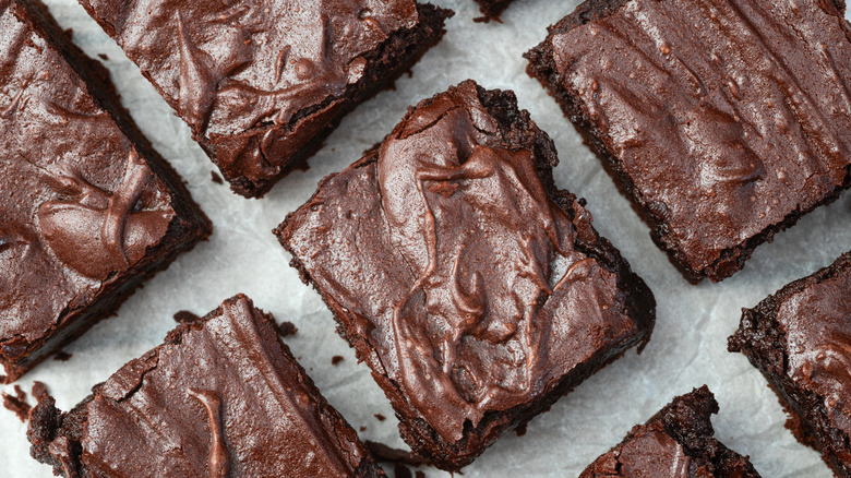 overhead shot of brownie squares