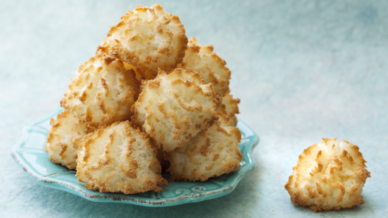 stack of golden coconut macaroons
