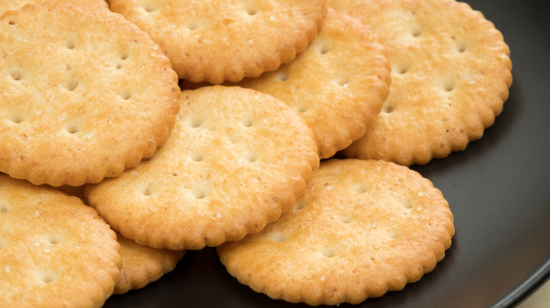 closeup of ritz crackers on a plate