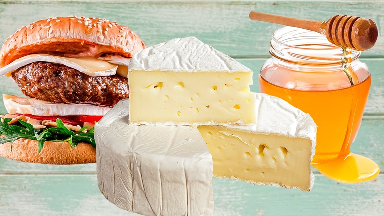 bried cheese with burger and honey