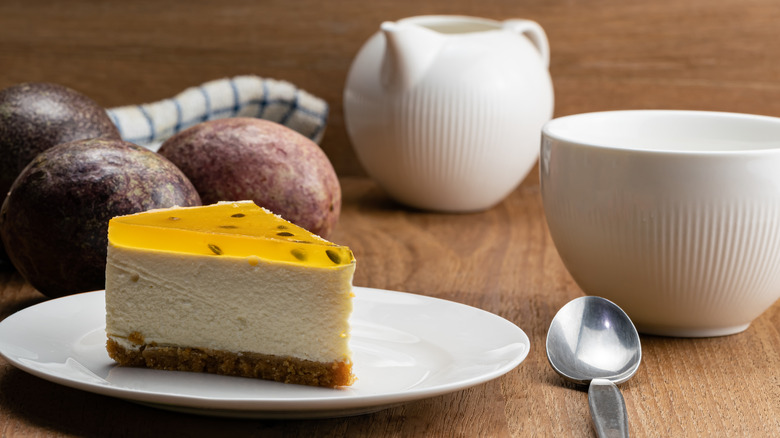 Slice of passion fruit cheesecake