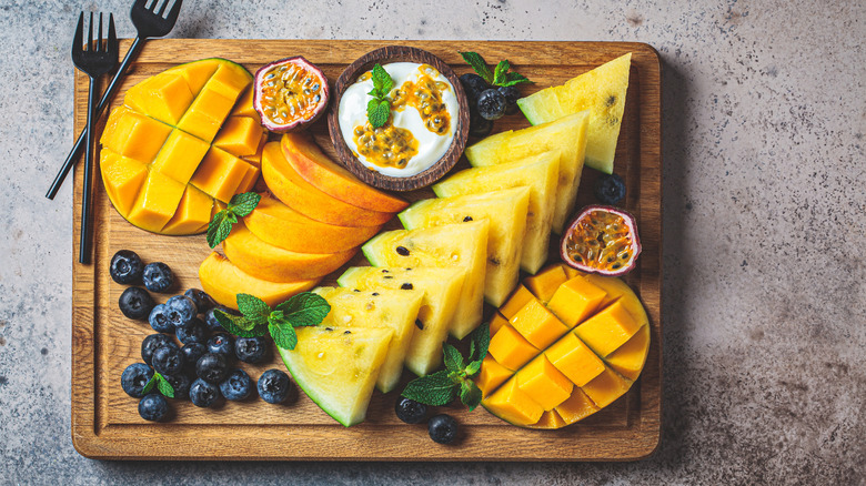 Passion fruit on a charcuterie board