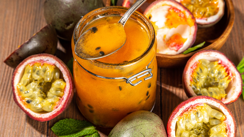 Passion fruit jam in a jar