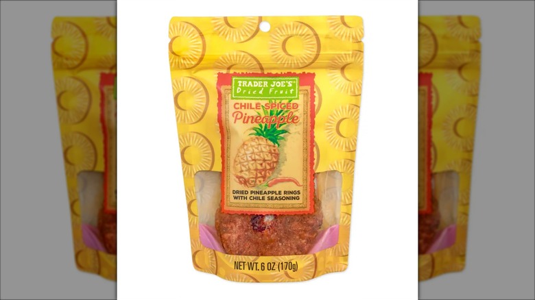 Yellow bag of Trader Joe's chili spiced dried pineapple