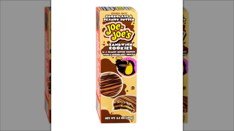 Tall box of Chocolate & Peanut Butter Joe-Joe's cookies from Trader Joe's