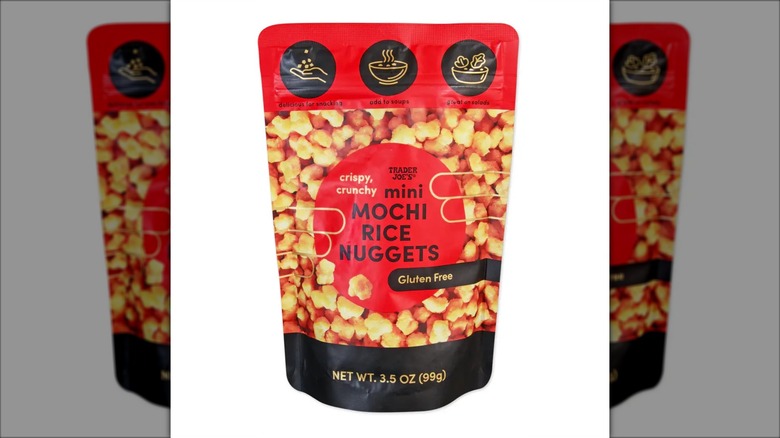 Red bag of Trader Joe's Mini Mochi Rice Nuggets puffed rice snack