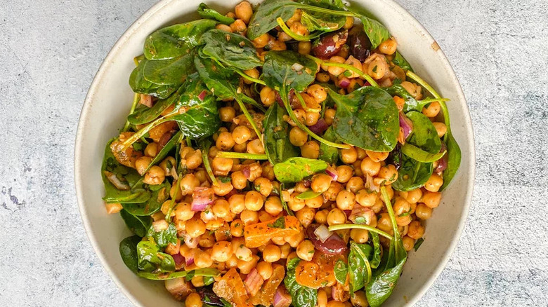 Moroccan Chickpea Salad in large white bowl