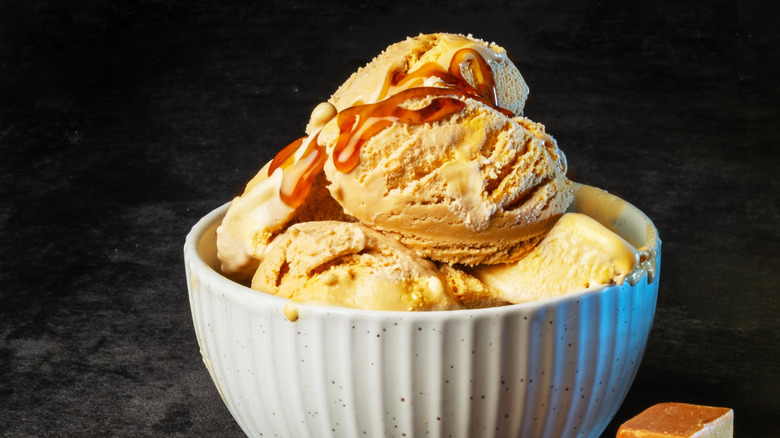 Butterscotch ice cream in a bowl