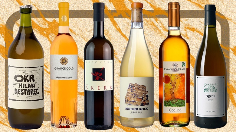 Various orange wine bottles