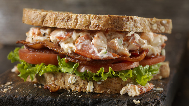 Close up of lobster BLT sandwich
