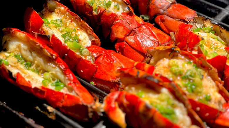 Lobster tails on grill grates