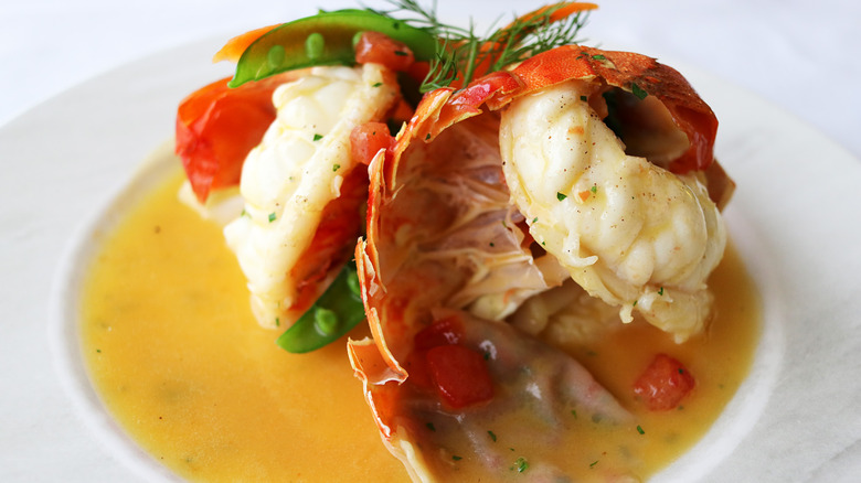 Lobster tails served with champagne sauce