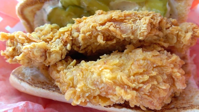 Close-up of Popeyes Chicken Po' Boy