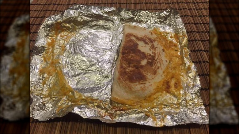 Taco Bell Mini Shredded Chicken Quesadilla on foil