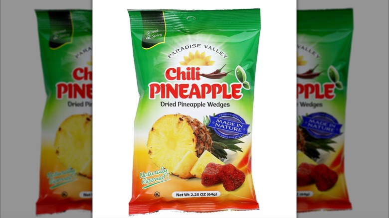 A bag of Paradise Valley Chili Pineapple Wedges