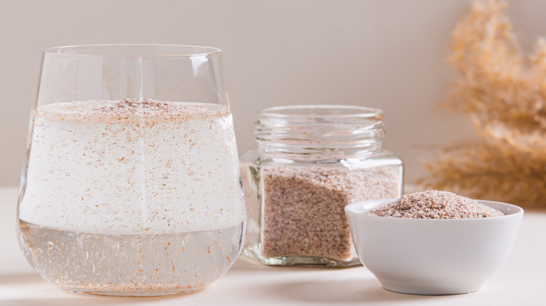 A glass of water with psyllium husk for fiber