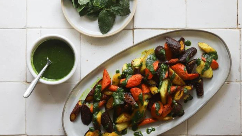 Roasted Curry Carrots And Mint Vinaigrette