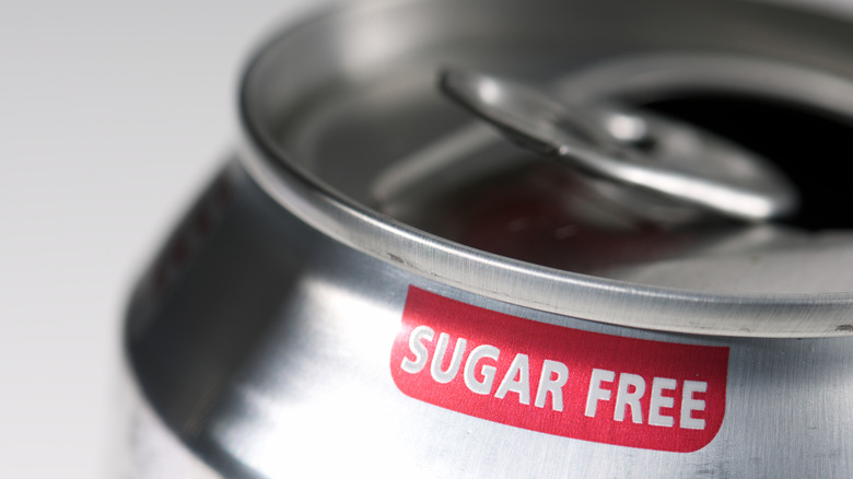 Close-up of a sugar-free label on a soda can