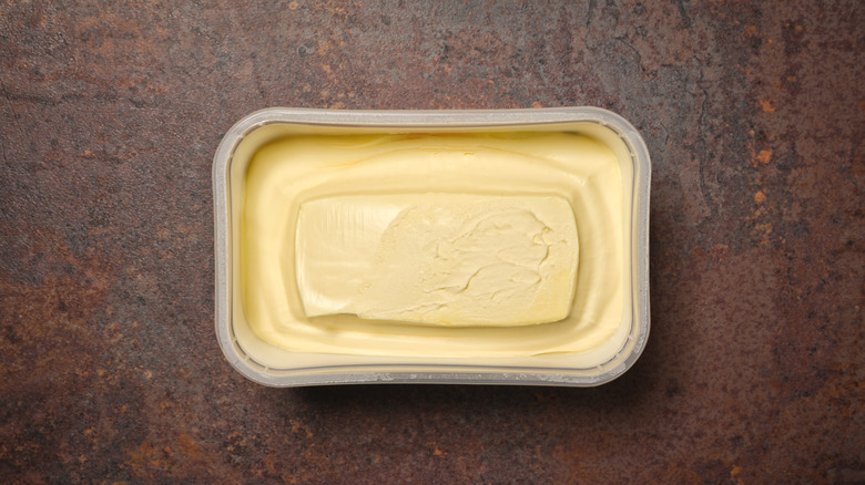 Overhead shot of a tub of margarine