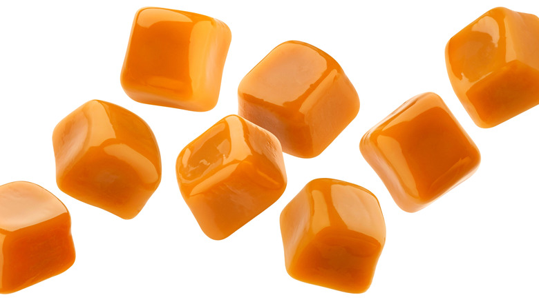 Hard candies against a white background