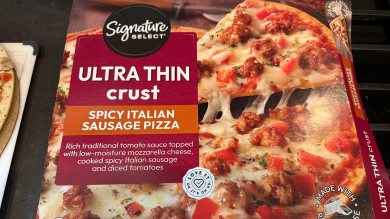 A Signature Select Ultra Thin Crust Spicy Italian Sausage Pizza box