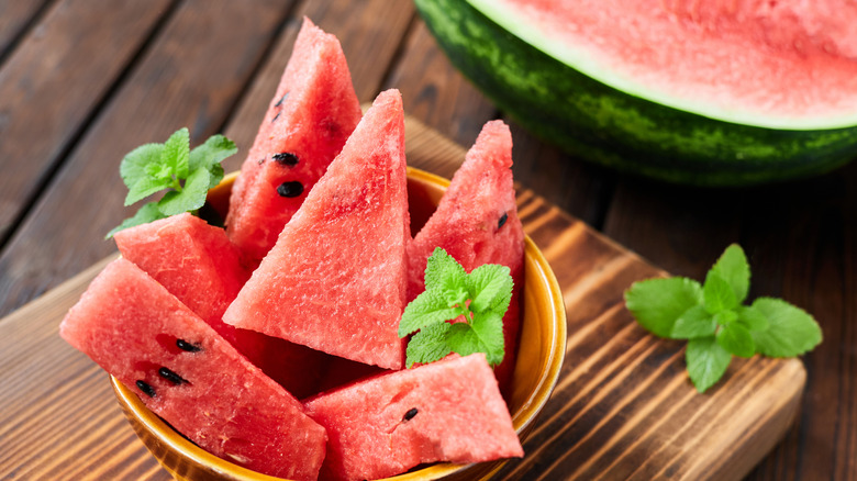Bowl of fresh cut watermelon
