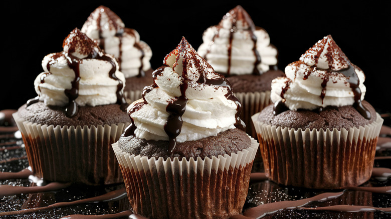 chocolate cupcakes with whipped cream