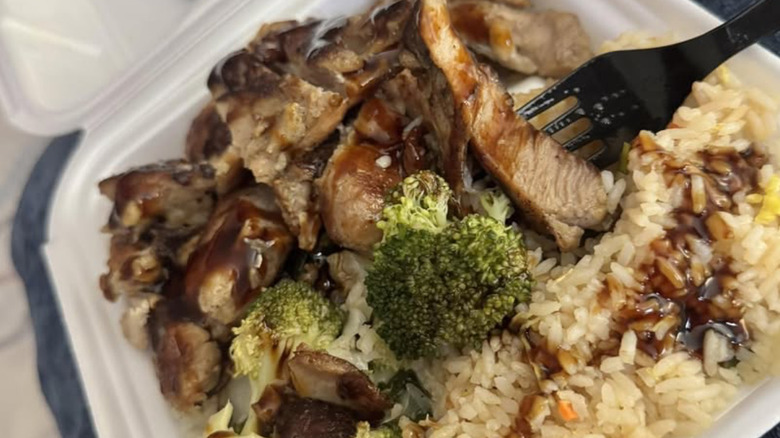 close up of Grilled Teriyaki Chicken from Panda Express in to-go box