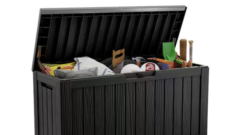 large outdoor OUPES Black Resin Outdoor Storage Deck Box