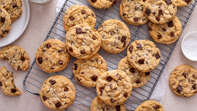 chocolate chip cookies on cooling rack