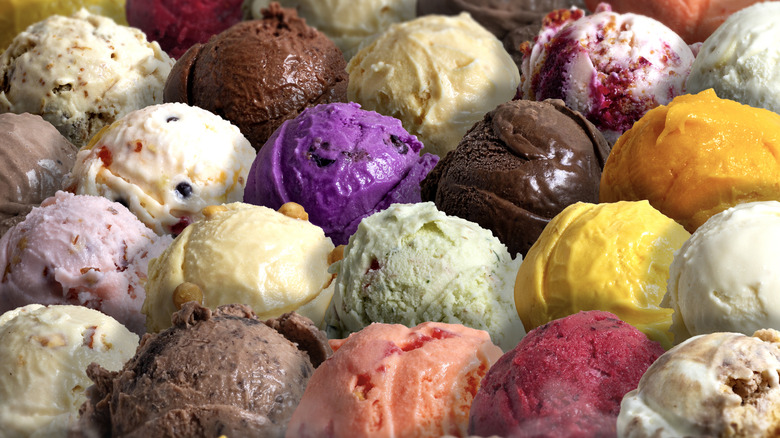 An assortment of different scoops of ice cream