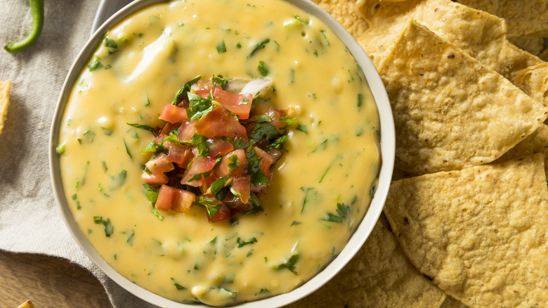 Melty queso and tortilla chips