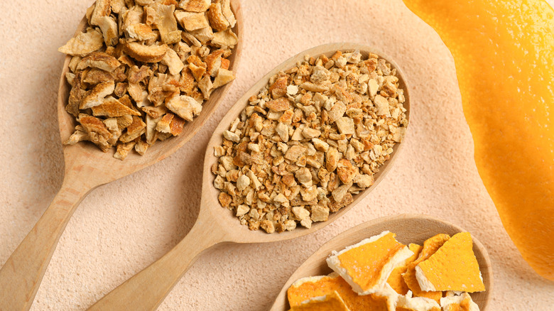 Dried orange peels and zest