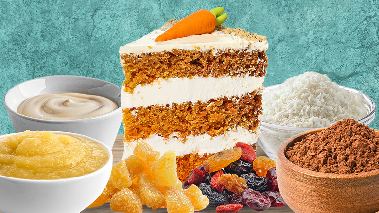 Carrot cake with various ingredients