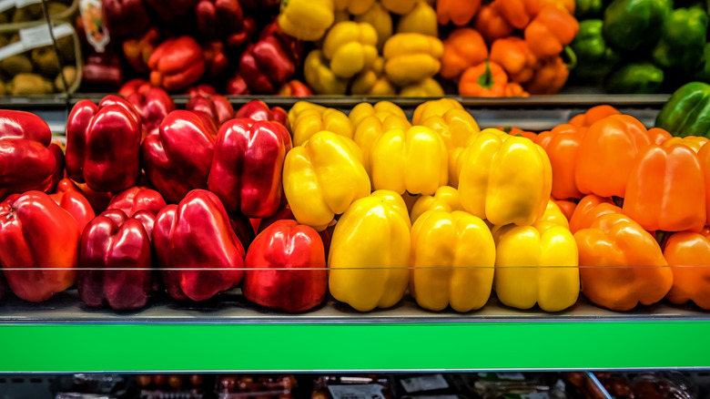 Colorful bell peppers in a supermarket