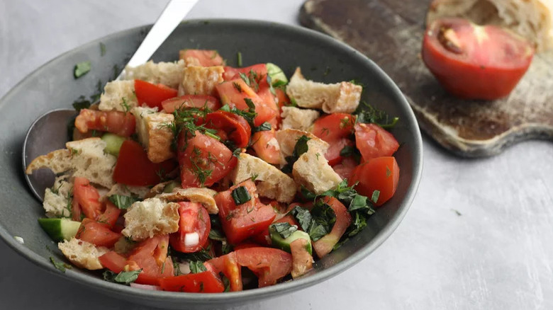 Heirloom Tomato Panzanella in a dish