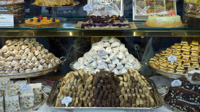 bakery shelf of pastries