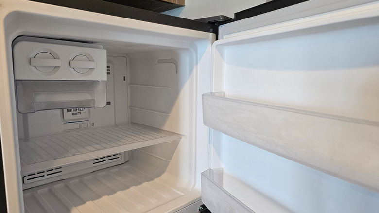 Picture of an open empty freezer
