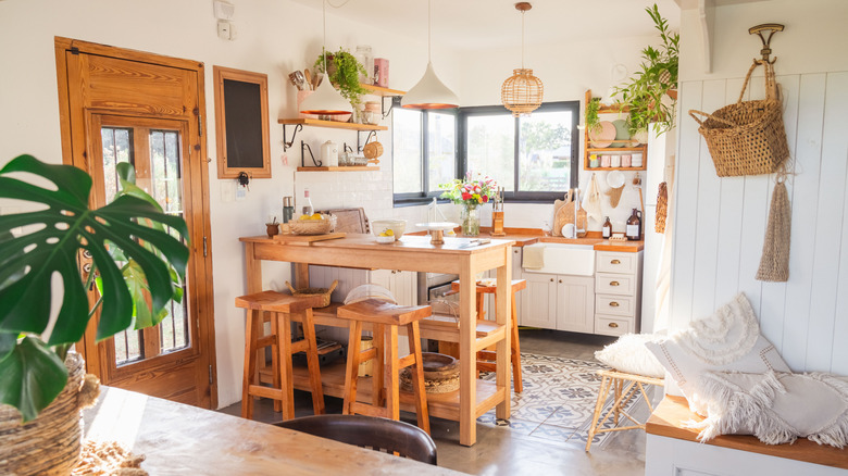 Country-style breakfast area with wooden seats