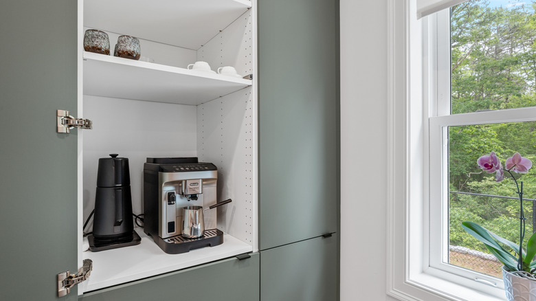 Built-in coffee station with espresso machine and milk frother