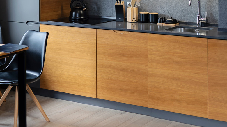 Modern kitchen interior with dark cabinets