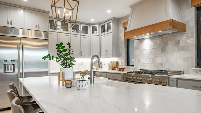 Kitchen interior with marble countertops