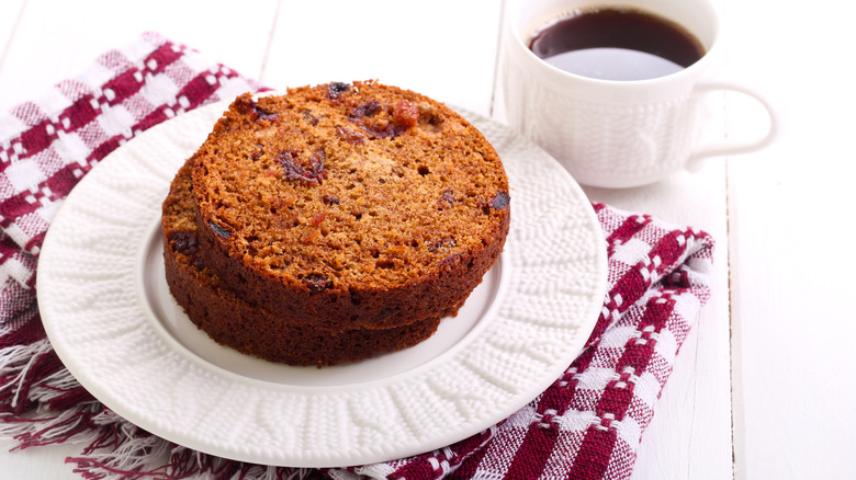 Slices of Boston brown bread on white plate