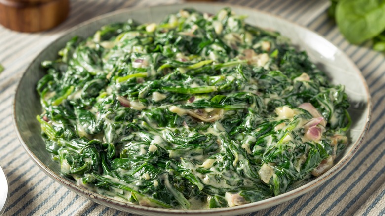 Creamed spinach in bowl