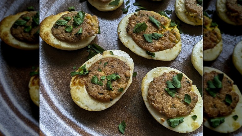 plate of stuffed eggs