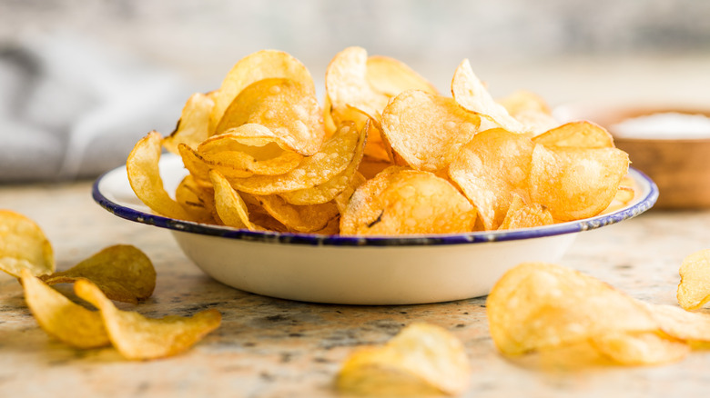 Bowl of homemade potato chips
