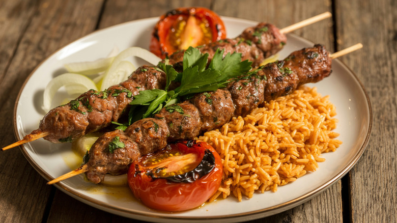 Kofta on skewers with rice